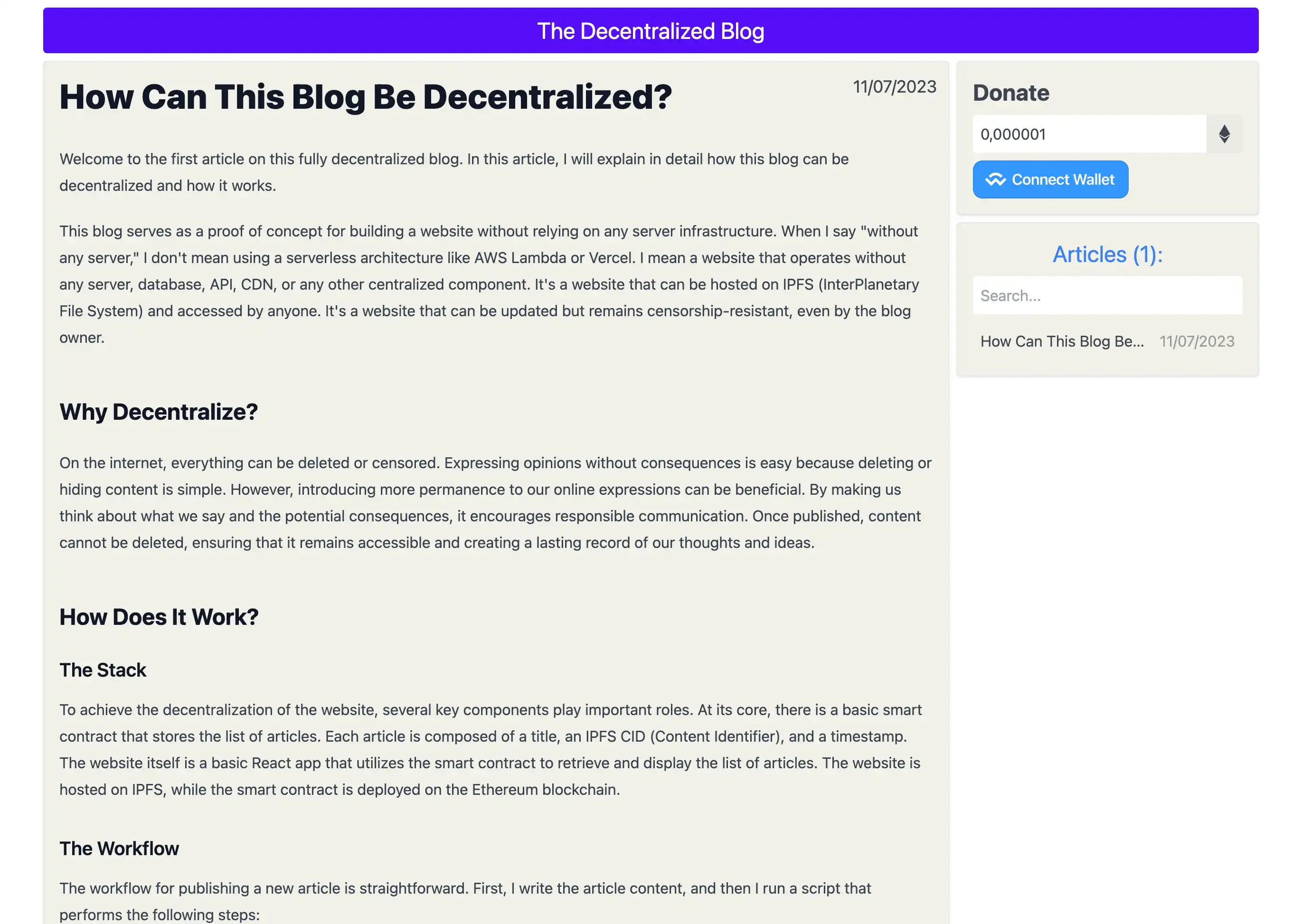 Decentralized Blog Screenshot